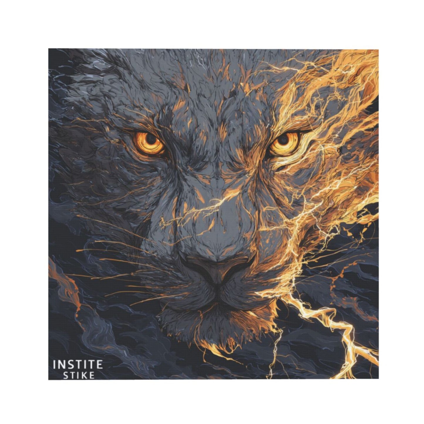 Modern Black & Gold Lion Square Canvas Wall Art – Unframed, High-Definition Print, 1cm White Border, 40×40cm Home & Office Decorative Painting