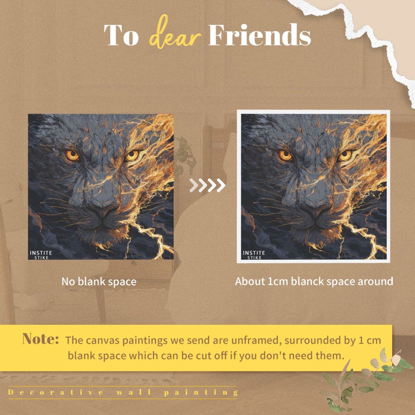 Modern Black & Gold Lion Square Canvas Wall Art – Unframed, High-Definition Print, 1cm White Border, 40×40cm Home & Office Decorative Painting