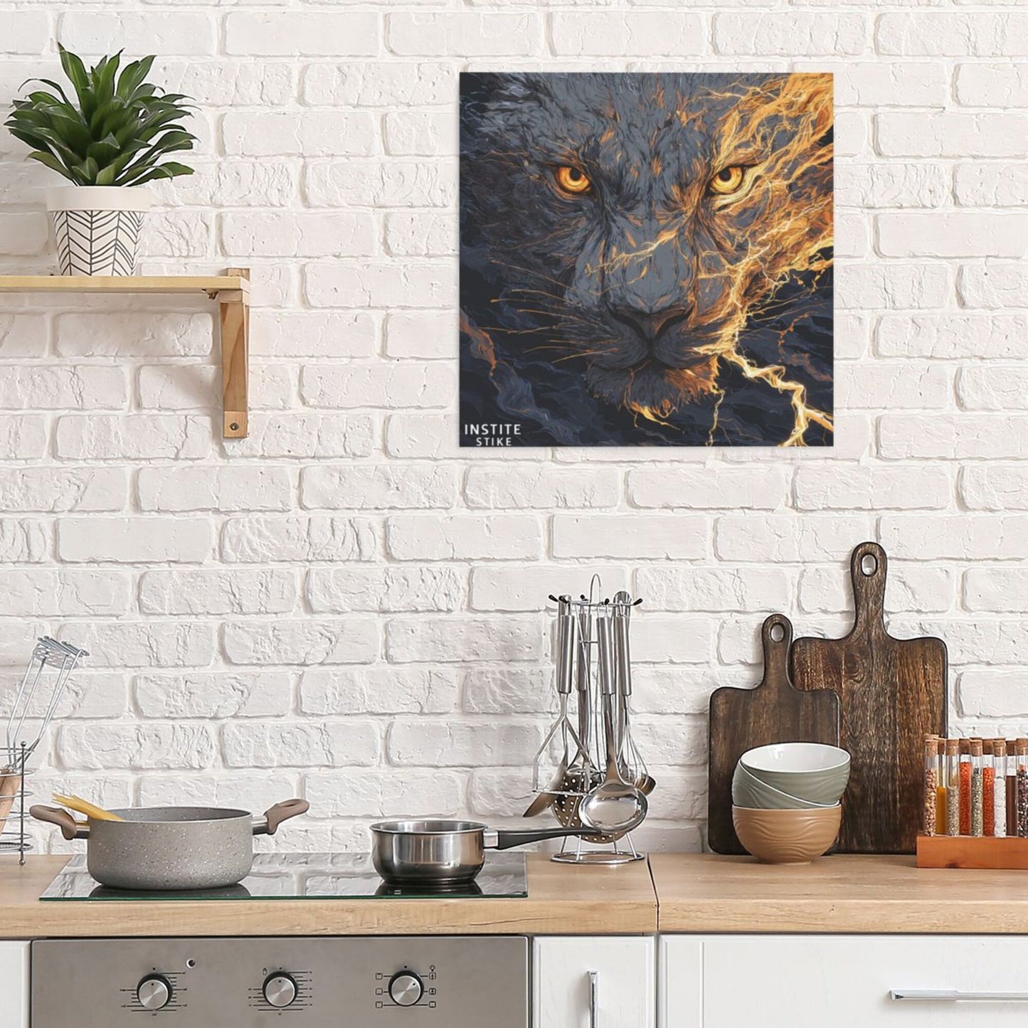Modern Black & Gold Lion Square Canvas Wall Art – Unframed, High-Definition Print, 1cm White Border, 40×40cm Home & Office Decorative Painting