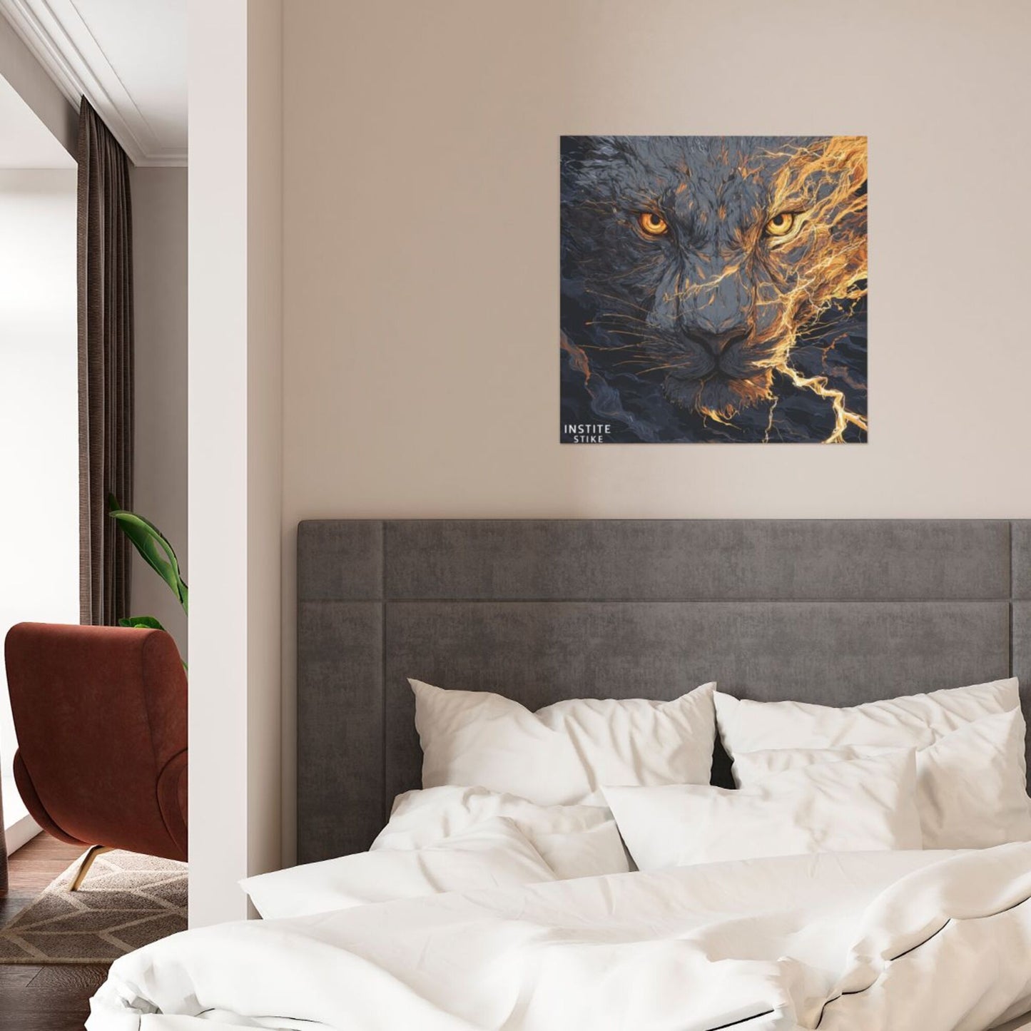 Modern Black & Gold Lion Square Canvas Wall Art – Unframed, High-Definition Print, 1cm White Border, 40×40cm Home & Office Decorative Painting