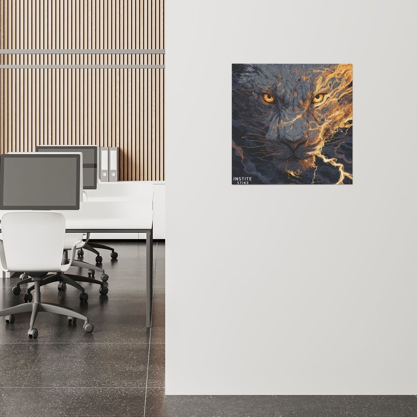 Modern Black & Gold Lion Square Canvas Wall Art – Unframed, High-Definition Print, 1cm White Border, 40×40cm Home & Office Decorative Painting