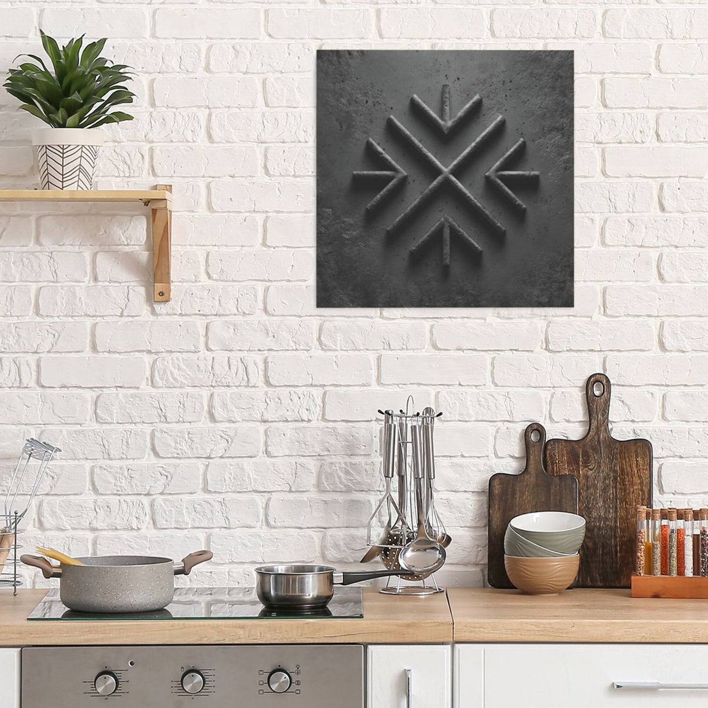 Minimalist Geometric Wall Art Canvas – Square Modern Unframed Decorative Painting 40×40cm