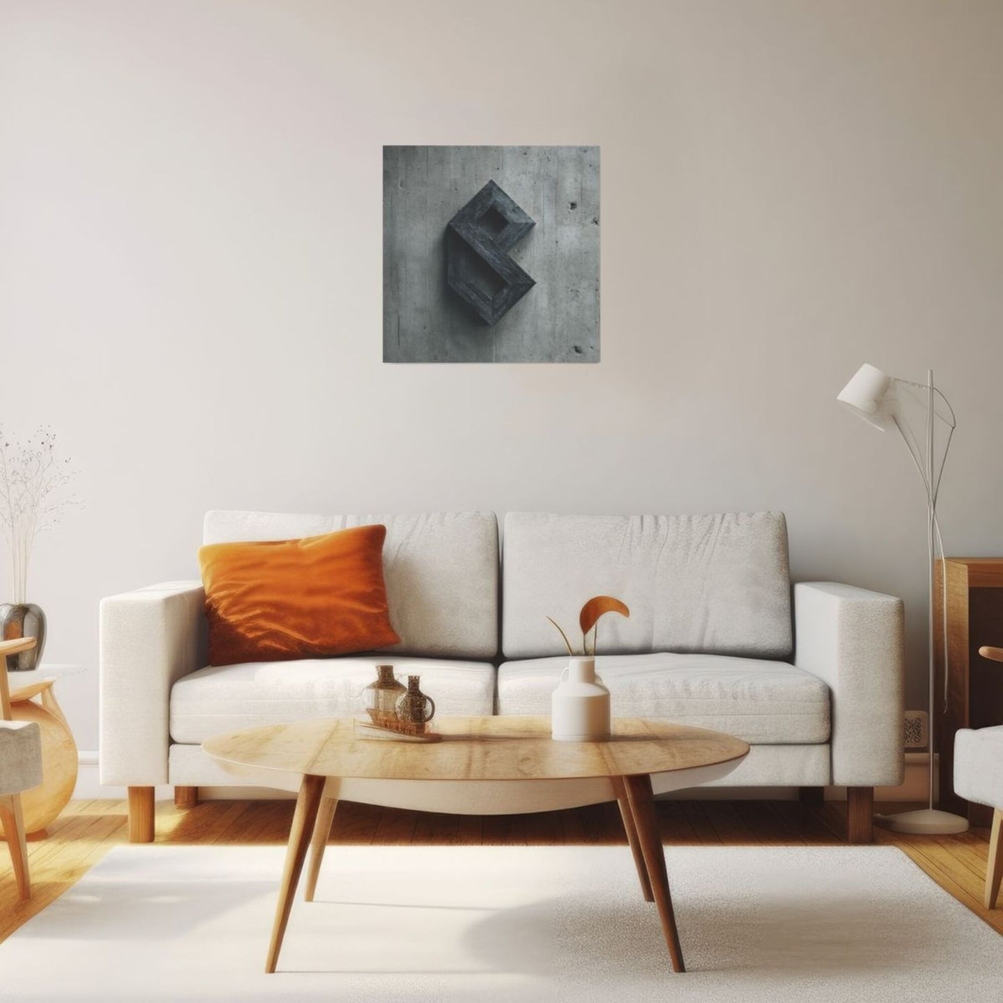 Industrial Style 3D Geometric Letter Wall Art Canvas – Square Modern Unframed Decorative Painting 40×40cm