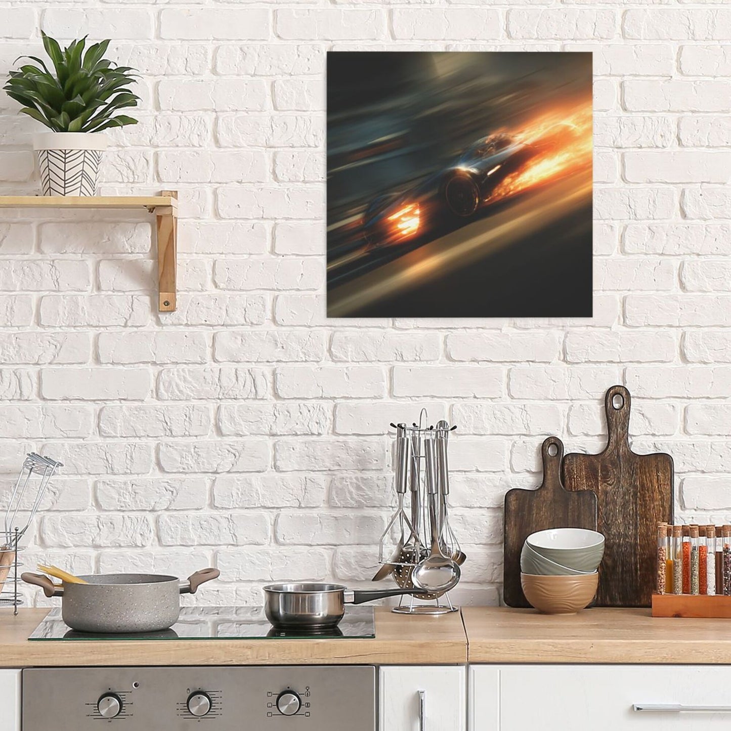 Racing Car Theme Wall Art Canvas – Square Modern Unframed Decorative Painting 40×40cm