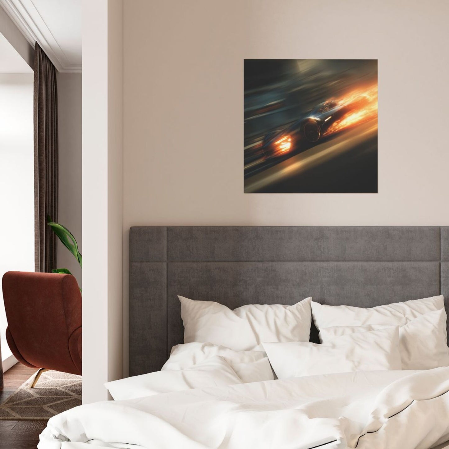 Racing Car Theme Wall Art Canvas – Square Modern Unframed Decorative Painting 40×40cm