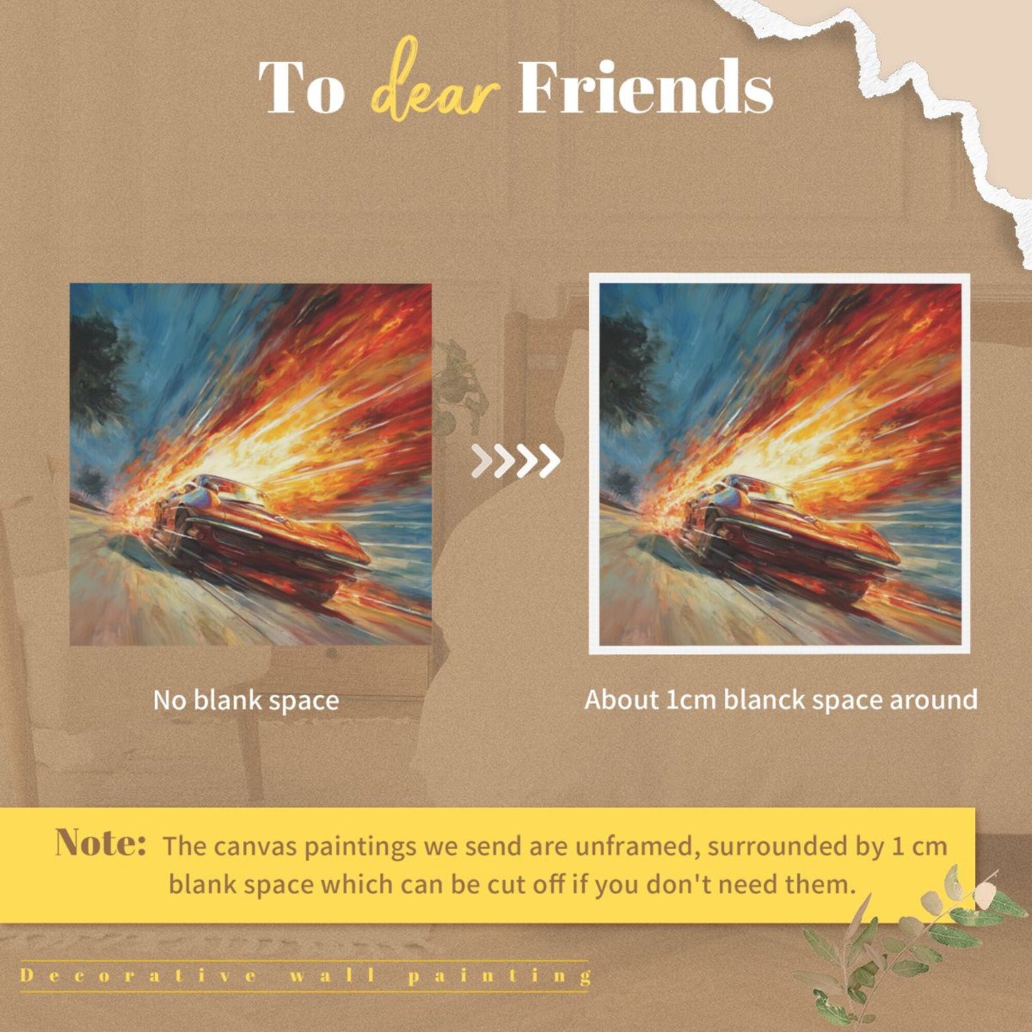 Racing Fire Speed Wall Art Canvas – Square Modern Unframed Decorative Painting 40×40cm