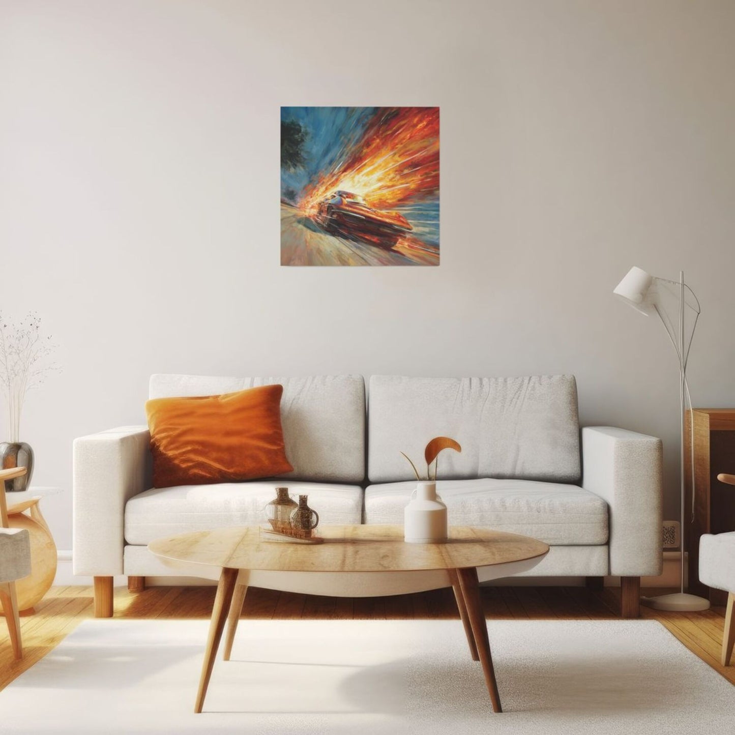 Racing Fire Speed Wall Art Canvas – Square Modern Unframed Decorative Painting 40×40cm