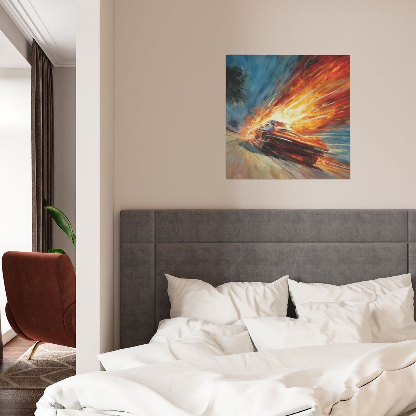 Racing Fire Speed Wall Art Canvas – Square Modern Unframed Decorative Painting 40×40cm