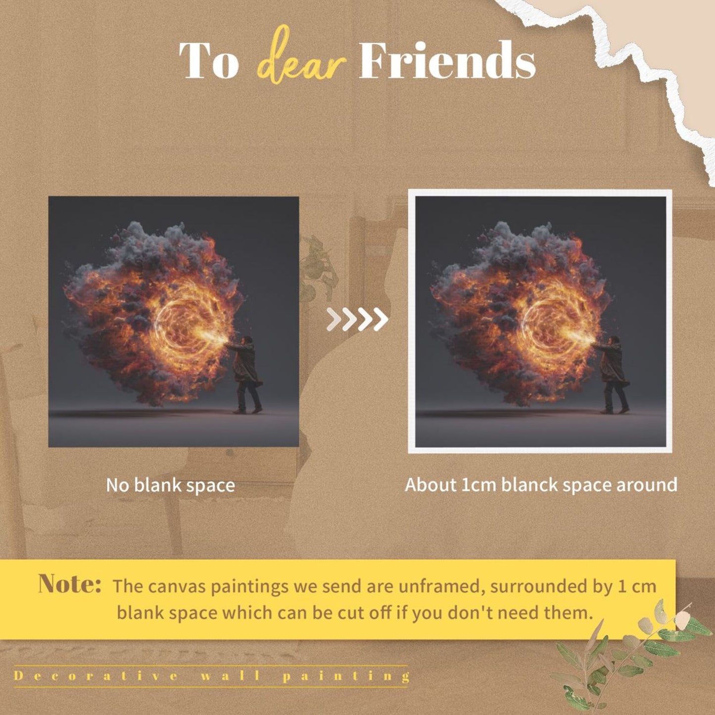 Energy Flame Control Wall Art Canvas – Square Modern Unframed Decorative Painting 40×40cm