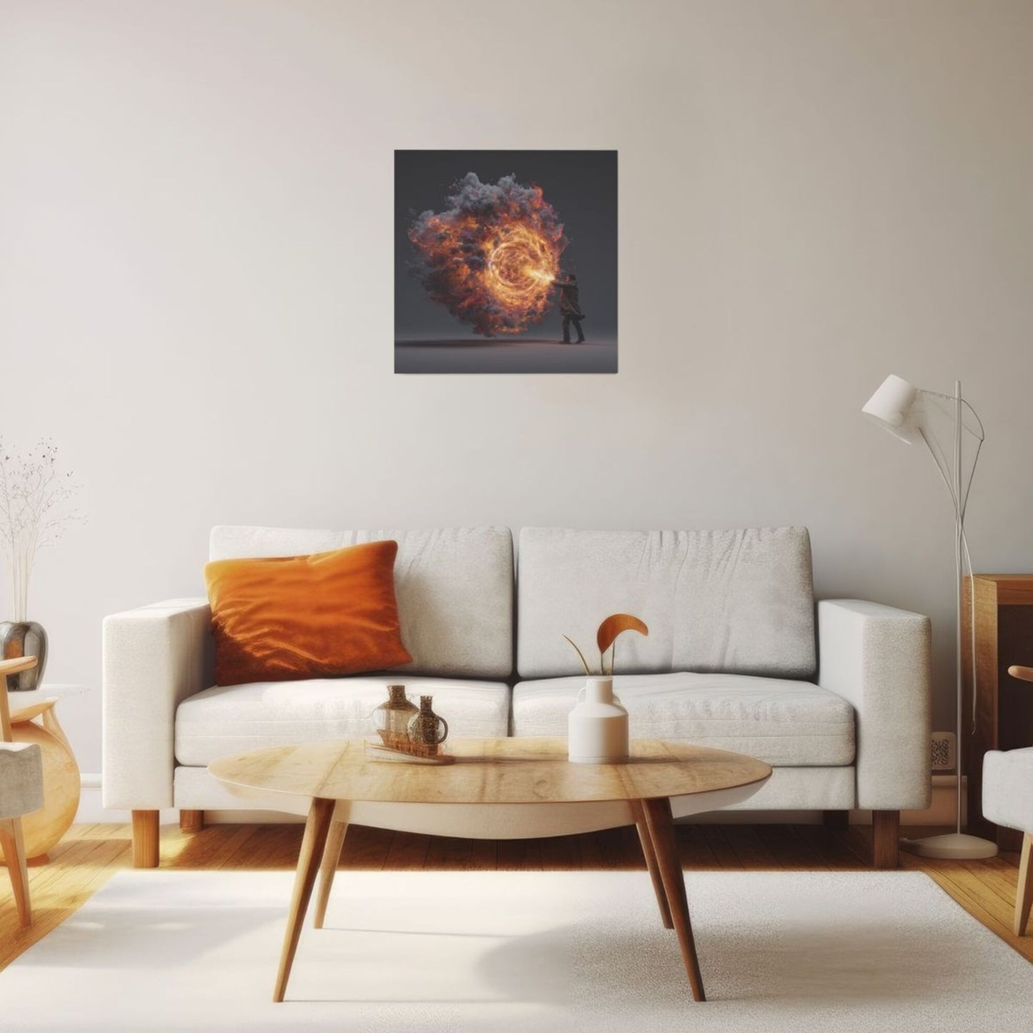 Energy Flame Control Wall Art Canvas – Square Modern Unframed Decorative Painting 40×40cm