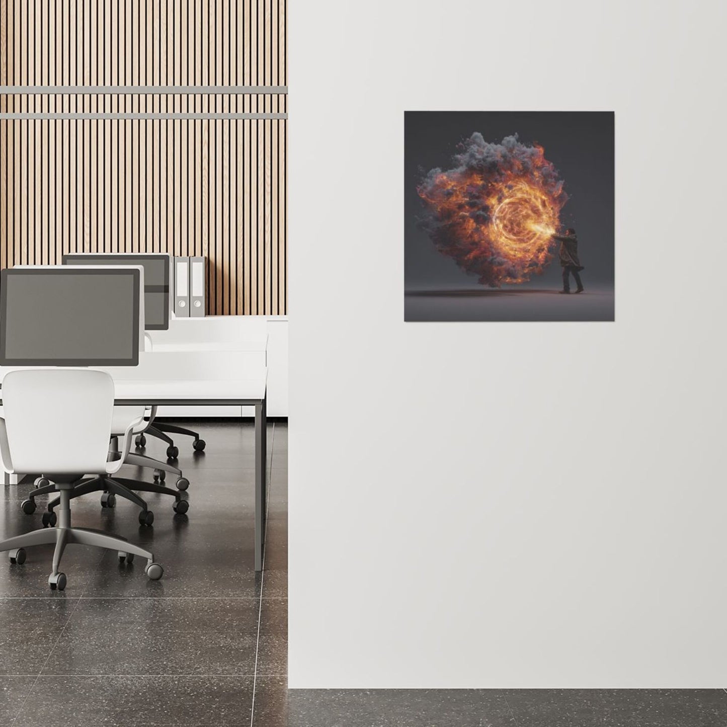 Energy Flame Control Wall Art Canvas – Square Modern Unframed Decorative Painting 40×40cm