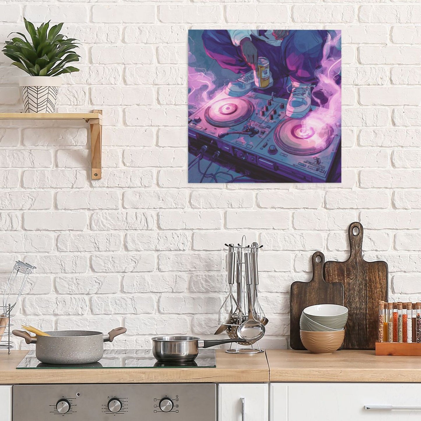 Trendy DJ Turntable Wall Art Canvas – Square Modern Unframed Decorative Painting 40×40cm