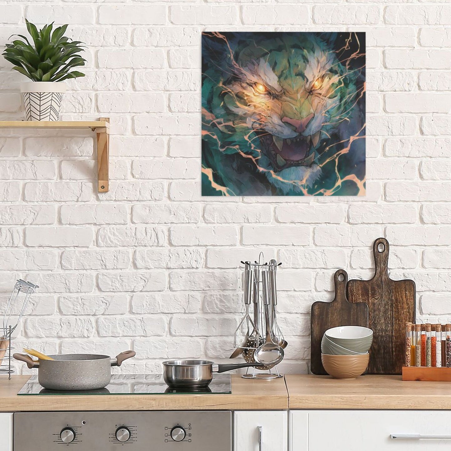 Modern Tiger-Themed Square Canvas Wall Art – Unframed, High-Definition Printing, 1cm White Border, 40×40cm Home & Office Decorative Painting