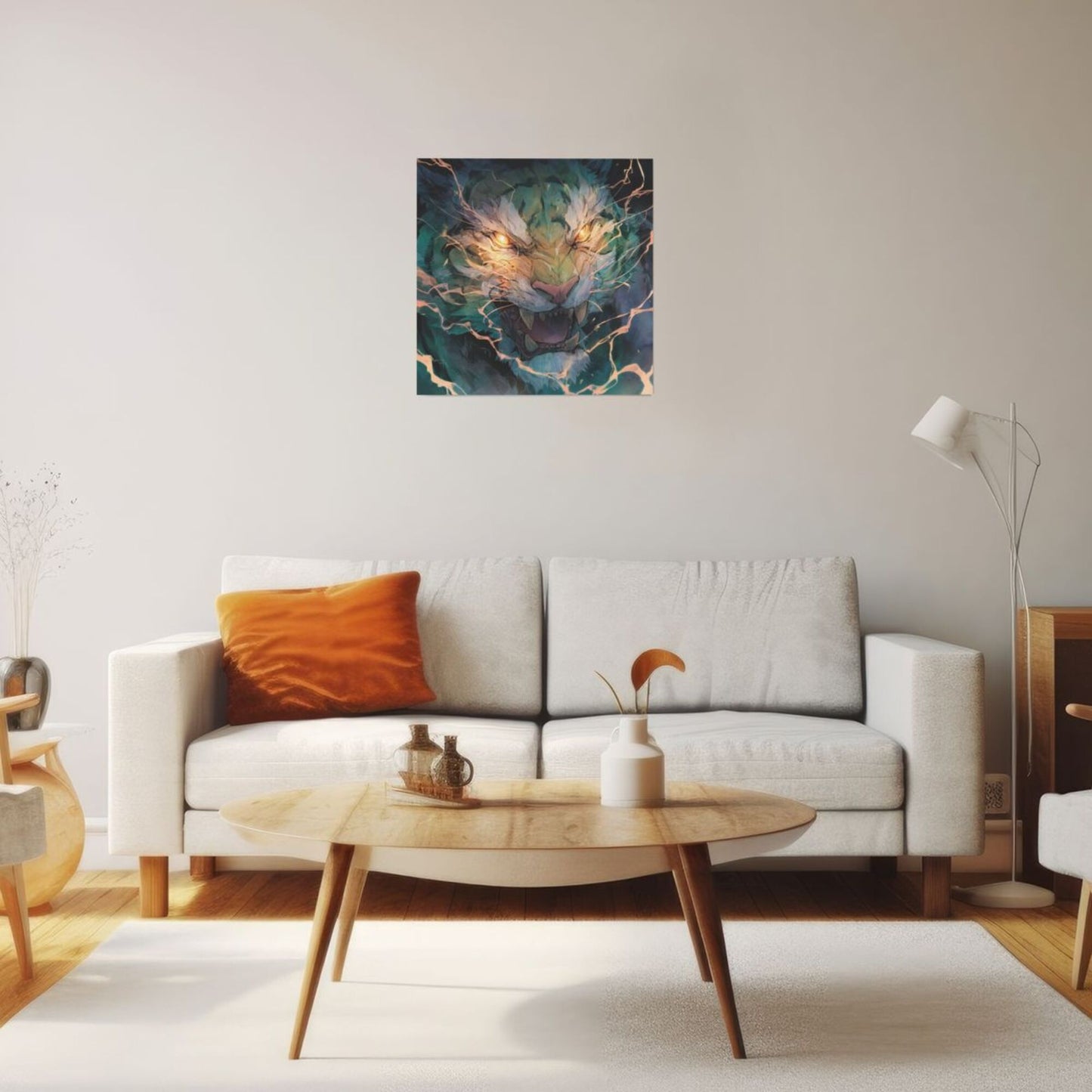 Modern Tiger-Themed Square Canvas Wall Art – Unframed, High-Definition Printing, 1cm White Border, 40×40cm Home & Office Decorative Painting