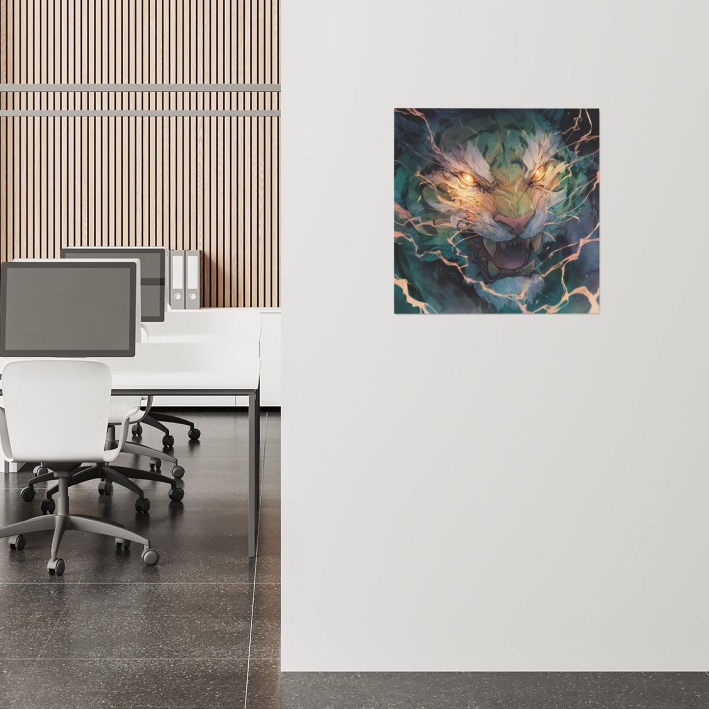 Modern Tiger-Themed Square Canvas Wall Art – Unframed, High-Definition Printing, 1cm White Border, 40×40cm Home & Office Decorative Painting