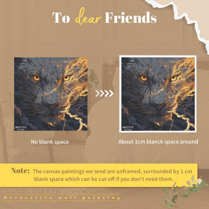 Modern Black & Gold Lion Square Canvas Wall Art – Unframed, High-Definition Print, 1cm White Border, 40×40cm Home & Office Decorative Painting