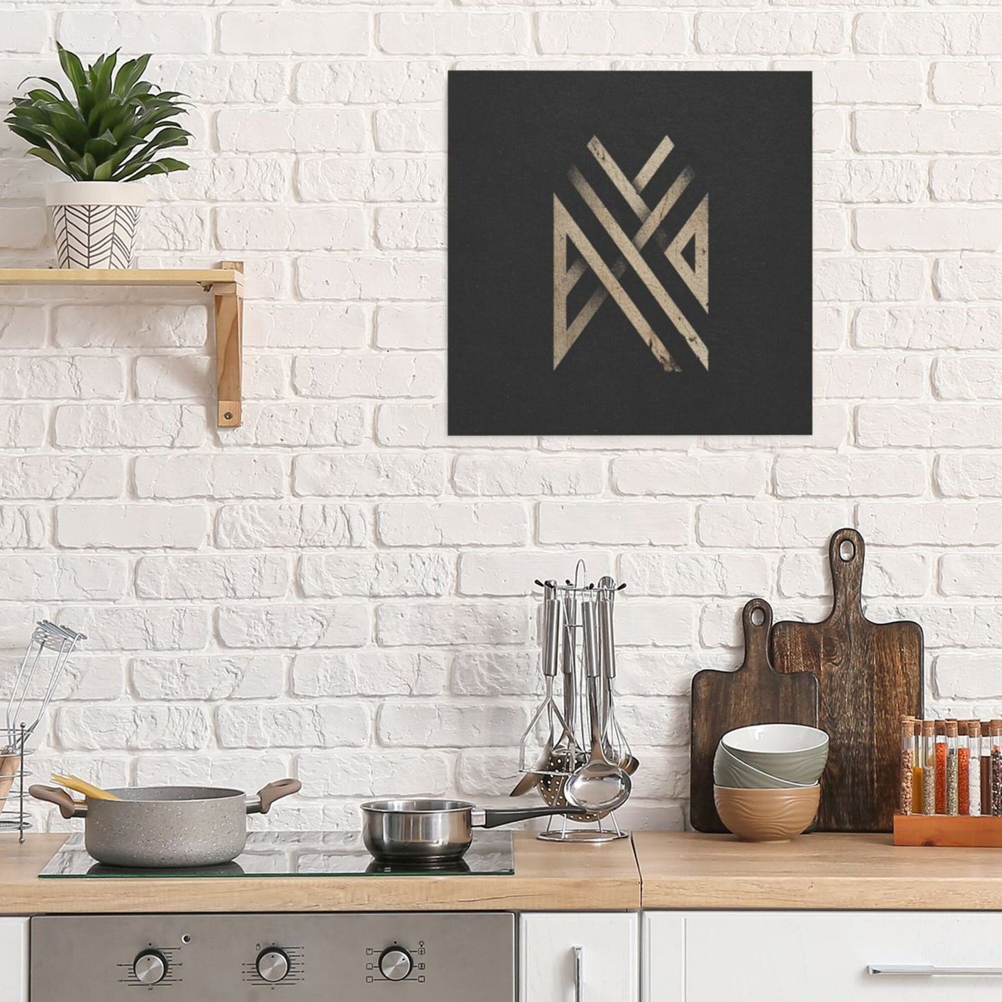 Minimalist Abstract Geometric Line Wall Art Canvas – Square Unframed Decorative Painting 40×40cm
