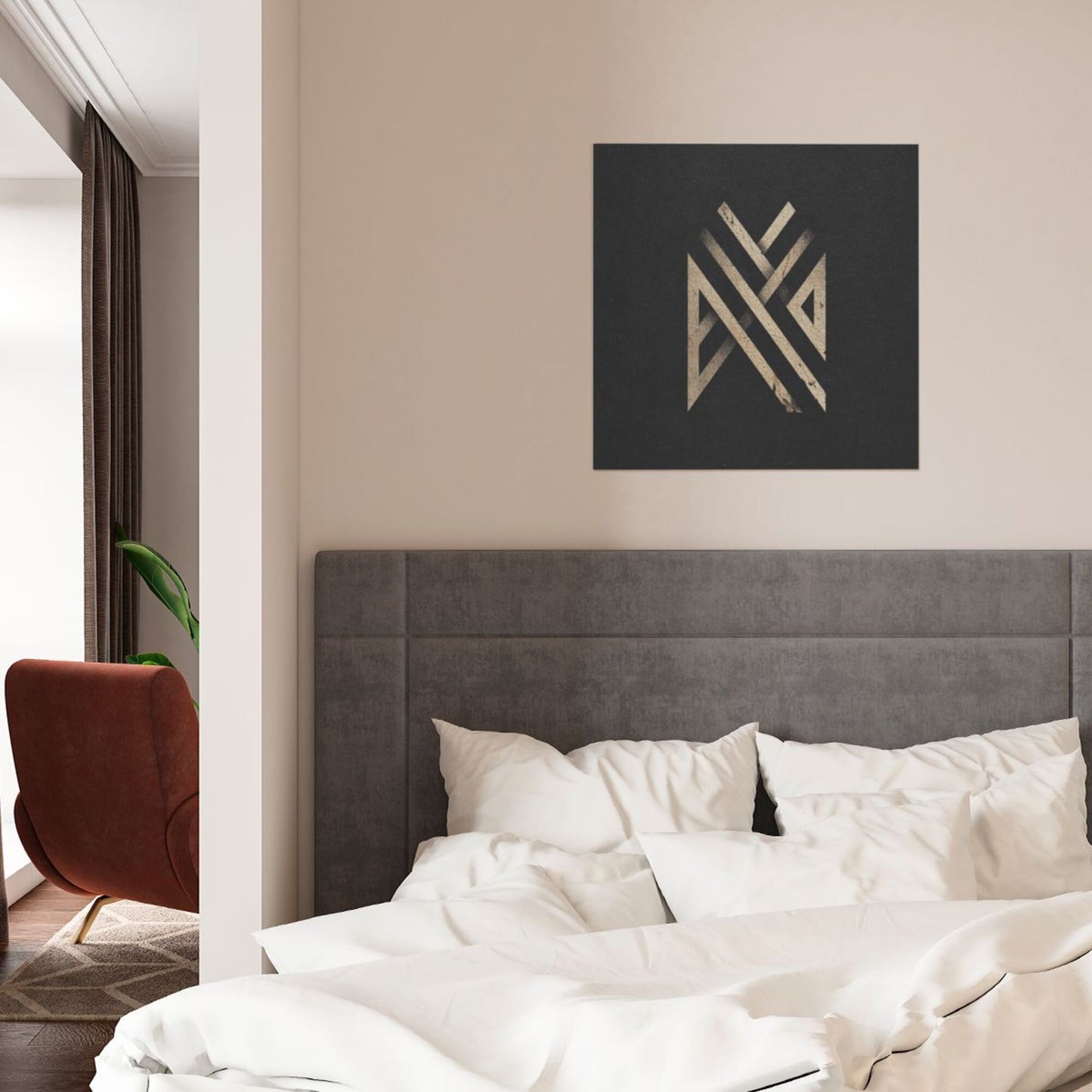 Minimalist Abstract Geometric Line Wall Art Canvas – Square Unframed Decorative Painting 40×40cm