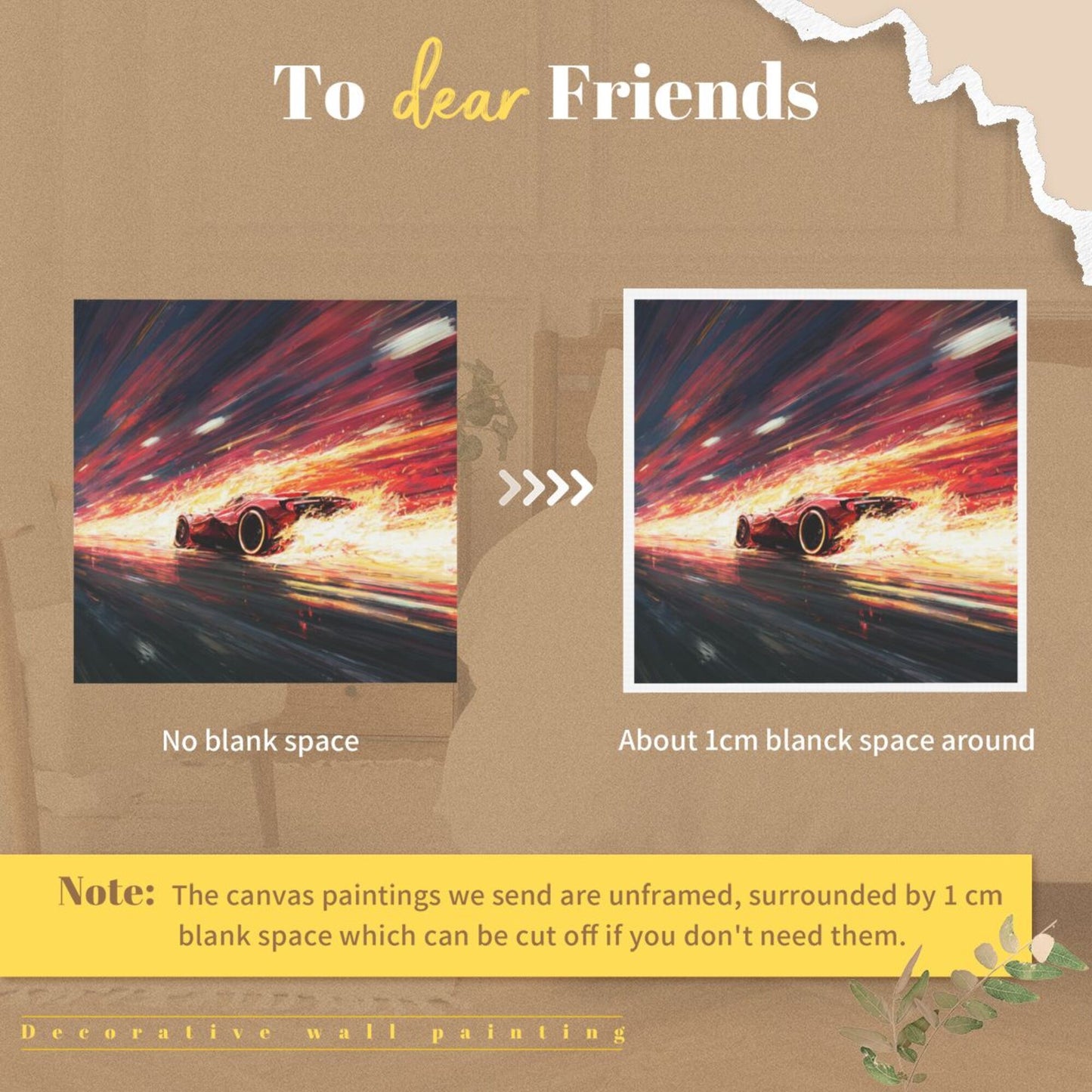 Racing Fire and Speed Wall Art Canvas – Square Modern Unframed Decorative Painting 40×40cm