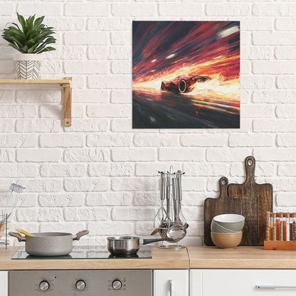 Racing Fire and Speed Wall Art Canvas – Square Modern Unframed Decorative Painting 40×40cm