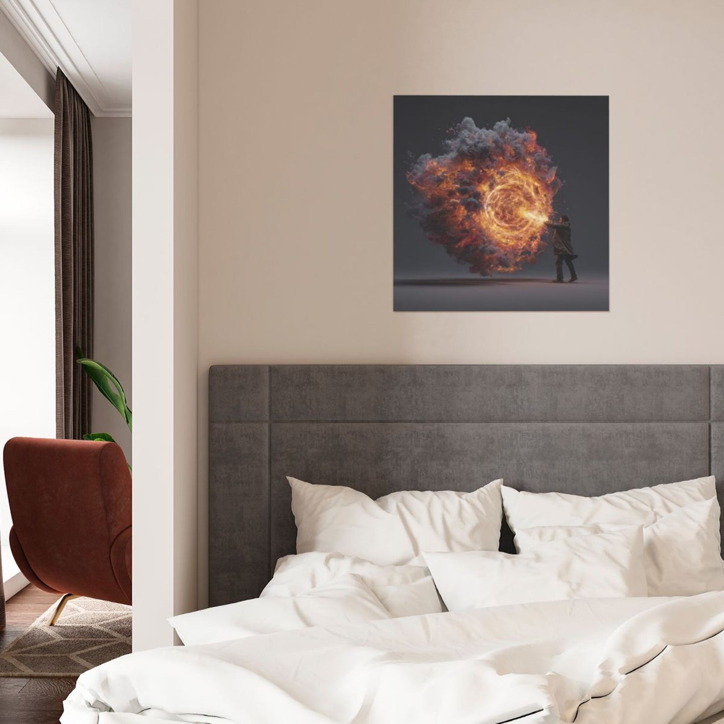 Energy Flame Control Wall Art Canvas – Square Modern Unframed Decorative Painting 40×40cm