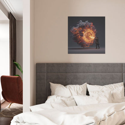 Energy Flame Control Wall Art Canvas – Square Modern Unframed Decorative Painting 40×40cm