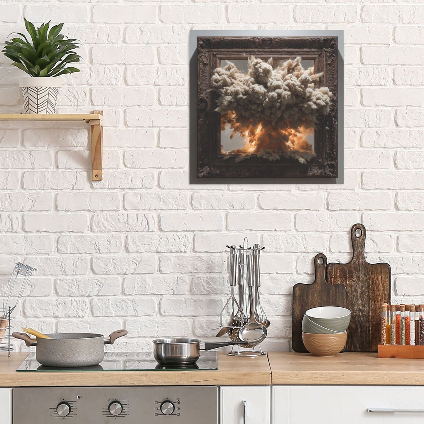 Classical Frame Explosion Cloud Wall Art Canvas – Square Modern Unframed Decorative Painting 40×40cm