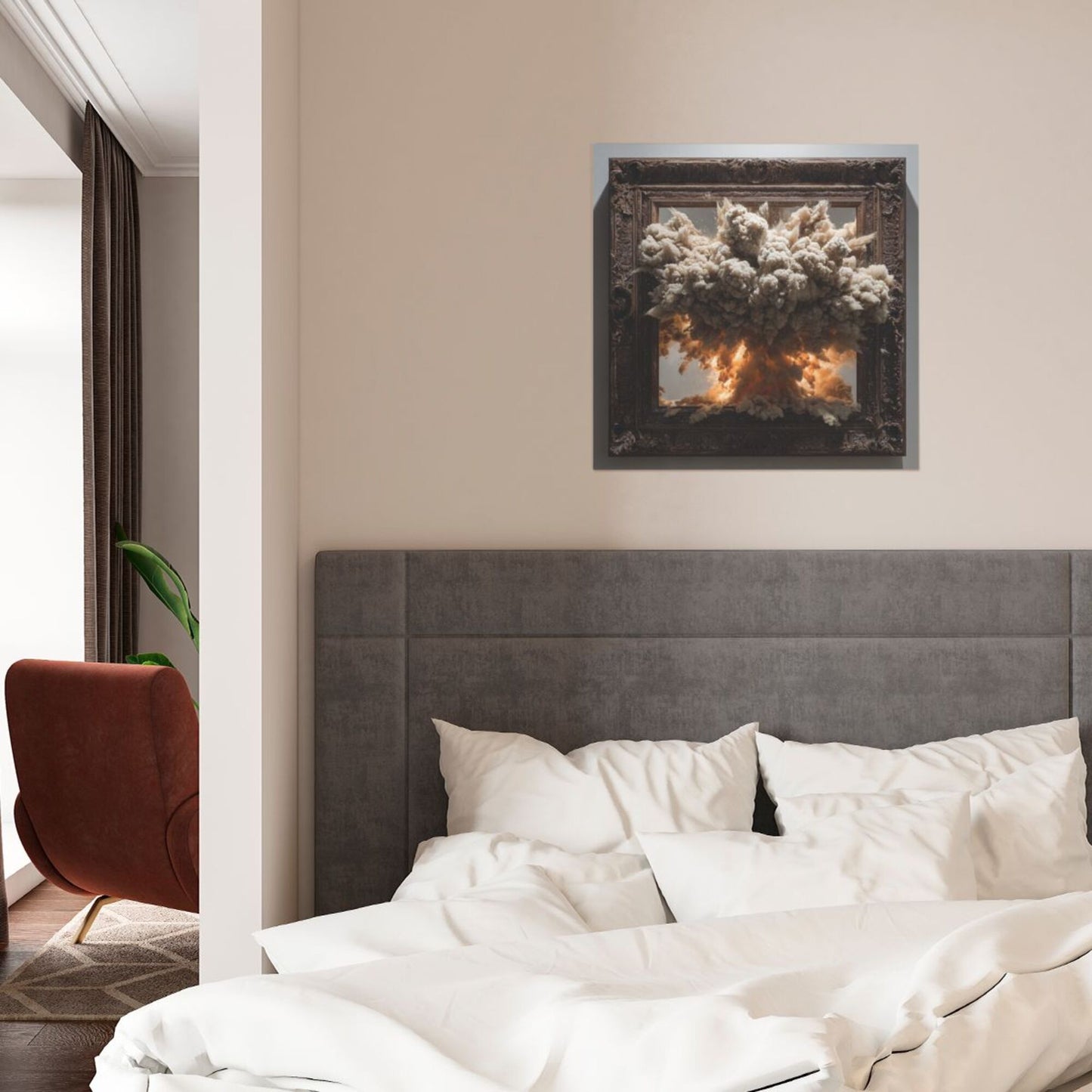 Classical Frame Explosion Cloud Wall Art Canvas – Square Modern Unframed Decorative Painting 40×40cm