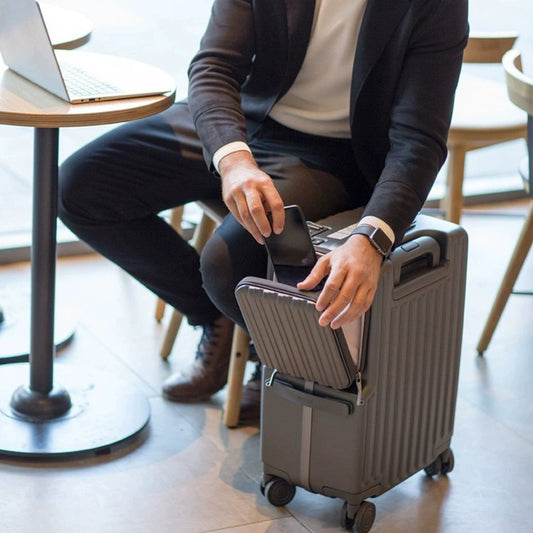 Front opening aluminum frame zipper luggage trolley case