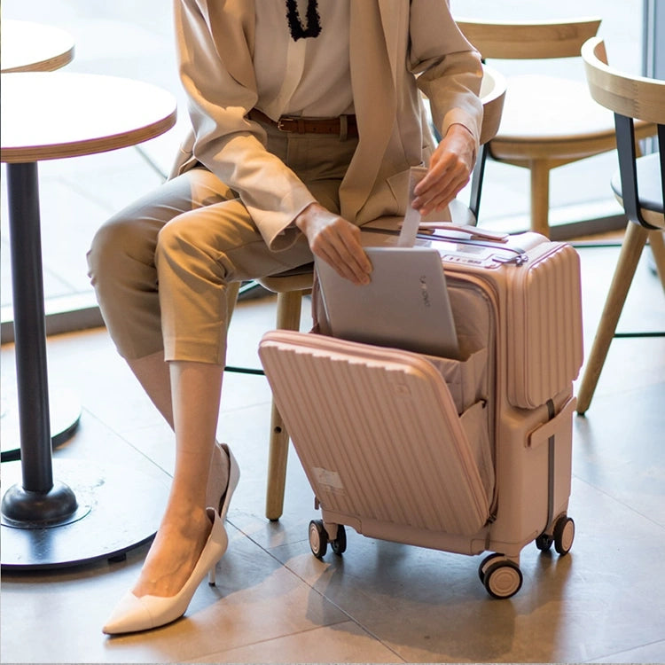 Front opening aluminum frame zipper luggage trolley case