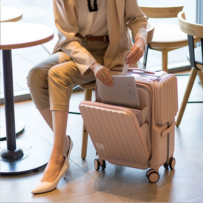 Front opening aluminum frame zipper luggage trolley case